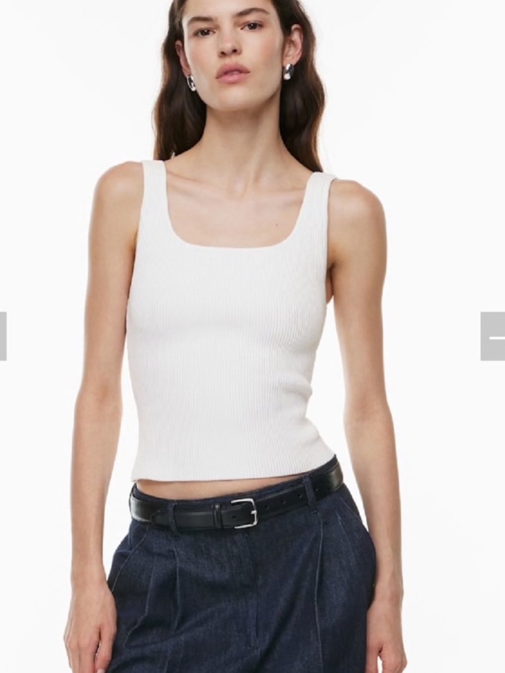 Aritzia Babaton White Ribbed Tank Top Square Neck